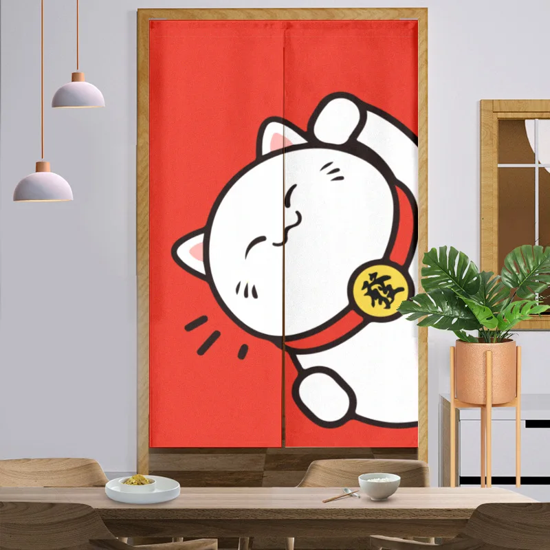 Japanese Lucky Cat Door Curtain Kitchen Partition Curtains Bedroom Bathroom Decoration Hanging Half-Curtain Entrance Linen Noren 4