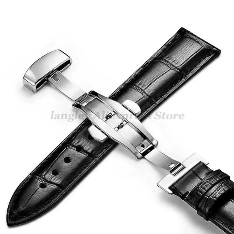 Premium Genuine Leather Watch Strap with Butterfly Buckle, Multiple Width Options