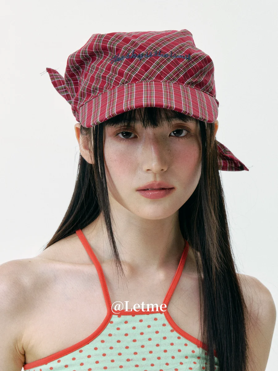 Retro-Sonnenhüte mit kontrastierendem Karomuster für Damen, Sommer, Outdoor, Freizeit, Sonnenschutz, personalisierter Riemen, Kopftuchkappe – Detail 4