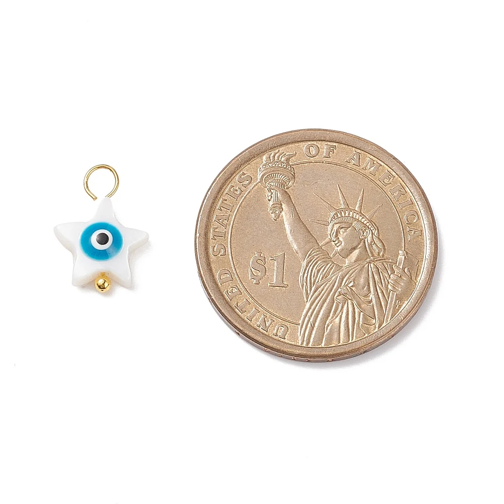 100Pcs Natural Freshwater Shell Connector Charms Green/Blue Evil Eye Shell Pendants for Necklace Earrings DIY with Metal Loop