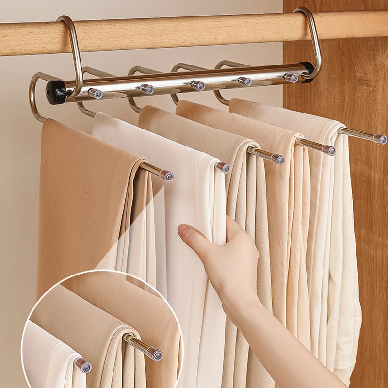 Clothes rack 1/2pcs Folding Magic Pants Hangers 5/9Layer Stainless Steel Space Saving Jeans Trousers Scarf Organizers for Closet