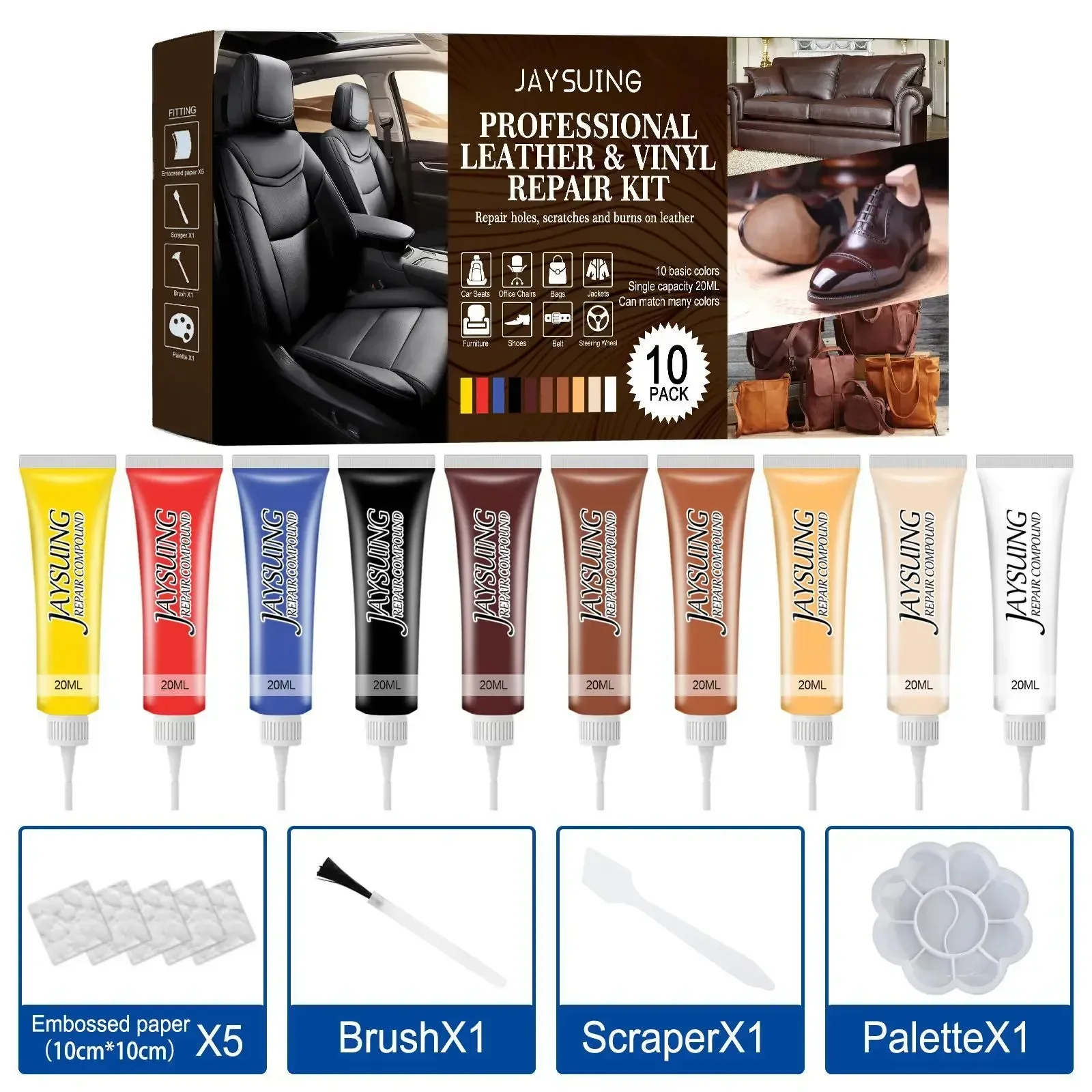 Car Interior Seat Repairing Leather Reconditioning Kit Complete Set for Bag Shoes Furniture Cleaning Protecting Leather Products plastic restorer leather repair kit