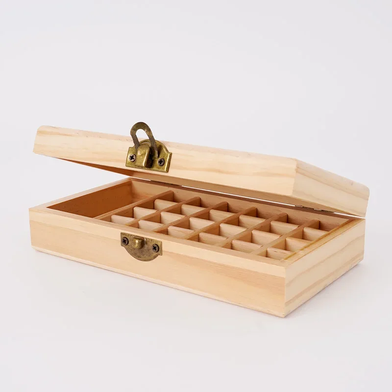 Essential Oil Box Large Capacity Pure Solid Wood 25 Grid Essential Oil storage box 15 Ml