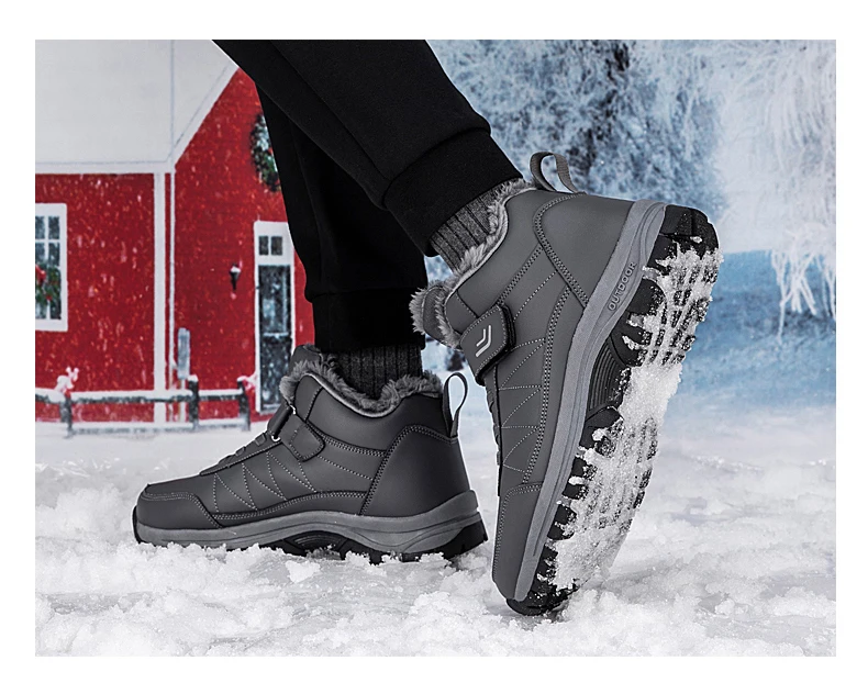 2023 Winter Women Men Boots Waterproof Leather Boots Man Plush Warm Sneakers Man Outdoor Ankle Snow Boots Casual Shoes Big Size