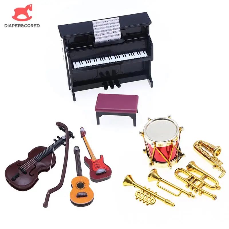 

1Set Dollhouse Miniature Classical Musical Instrument Piano Guitar Saxophone Set Instrument Model Doll Home Life Scene Decor