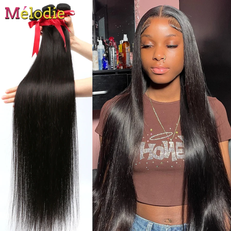 MELODIE Bone Straight Human Hair Weave Bundles Natural Black 30 40 Inches Human Hair Extensions Brazilian