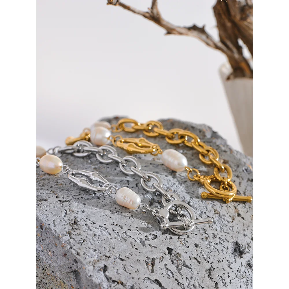 Yhpup Stainless Steel Pearl Bracelet for Women