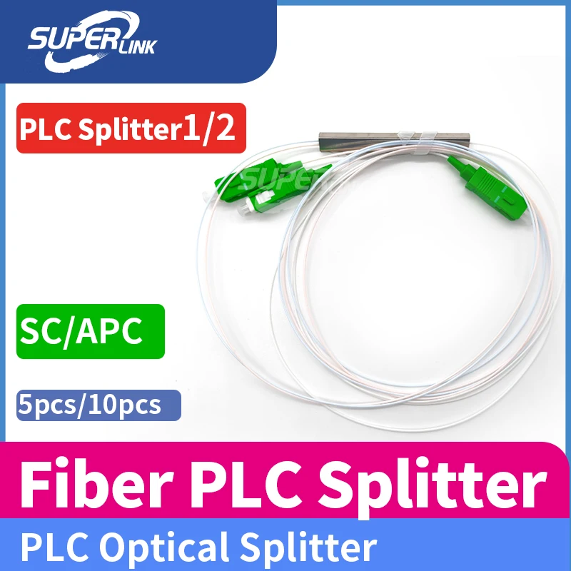 Fiber optics PLC Splitter 1x2 SC APC 1 : 2 ftth Mini steel tube type 0.9mm optical fiber Splitter SC/APC Connector 5pcs/10PCS