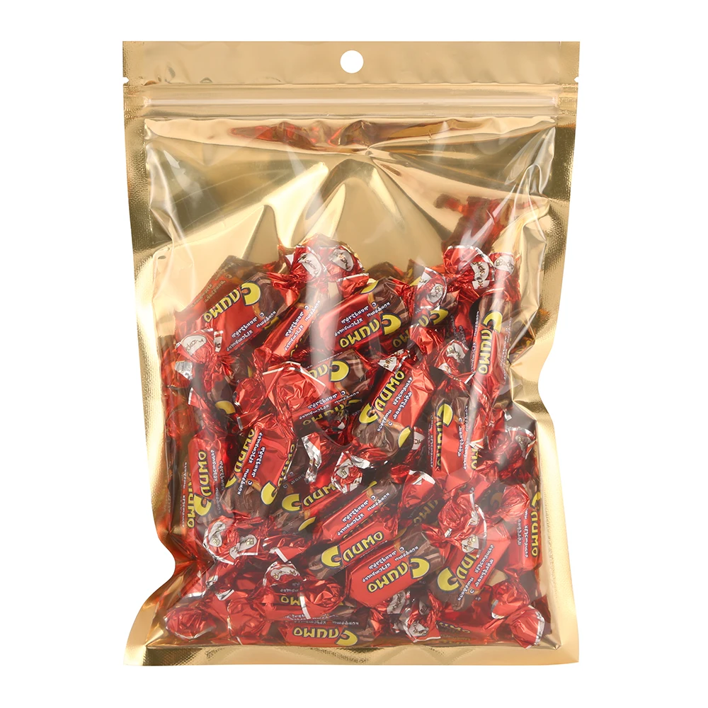 100pcs 한쪽 투명 금색 알루미늄 호일 지퍼 잠금 가방 - 식품 등급 지퍼 재사용 가능한 플라스틱 파우치 크리스마스 선물 패키지