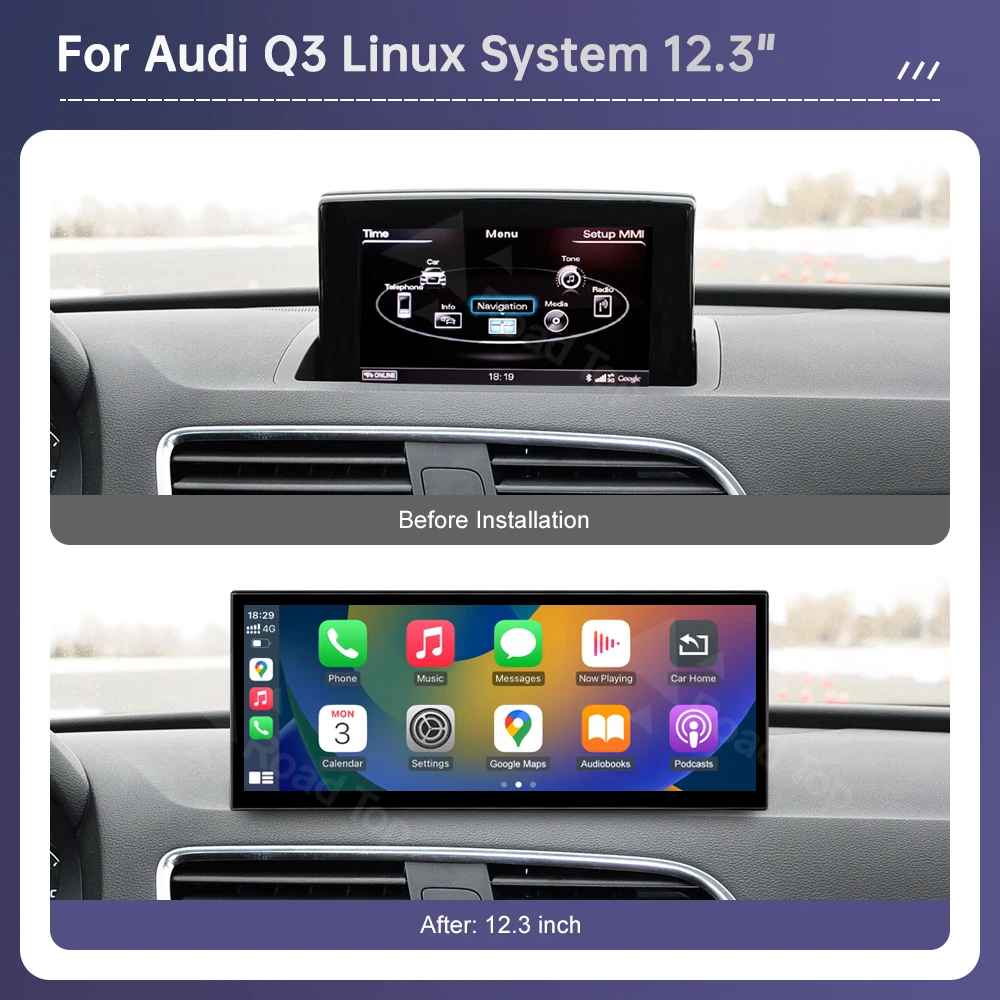 Road Top 12,3 "pantalla Linux Multimedia para Audi Q3 2013-2018 inalámbrico CarPlay Android Auto Airplay reproductor de Radio para coche 4