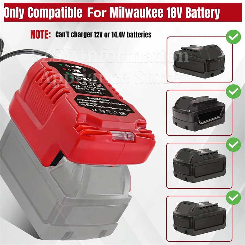 Portable Charger Replacement For Milwaukee Charger M18, Compatible With Milwaukee Battery Charger M18 18V Lithium-ion Batteries 48-11-1862, 48-11-1880, 48-11-1850, 48-11-1852, 48-11-1812