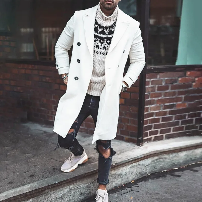 

Autumn and winter wool men's coat thickened double breasted ninzi windbreaker long coat