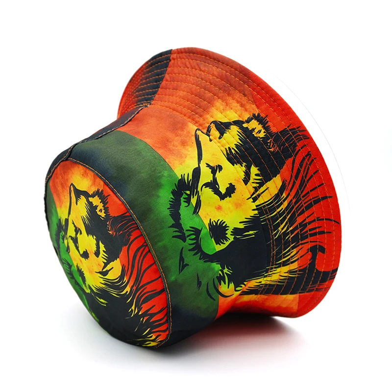 Top Rasta Style Bucket Hat Lion Cartoon Printing Pattern Fisherman Hats Double Sides Panama Cap For Men Women Outdoor Sun Caps 5