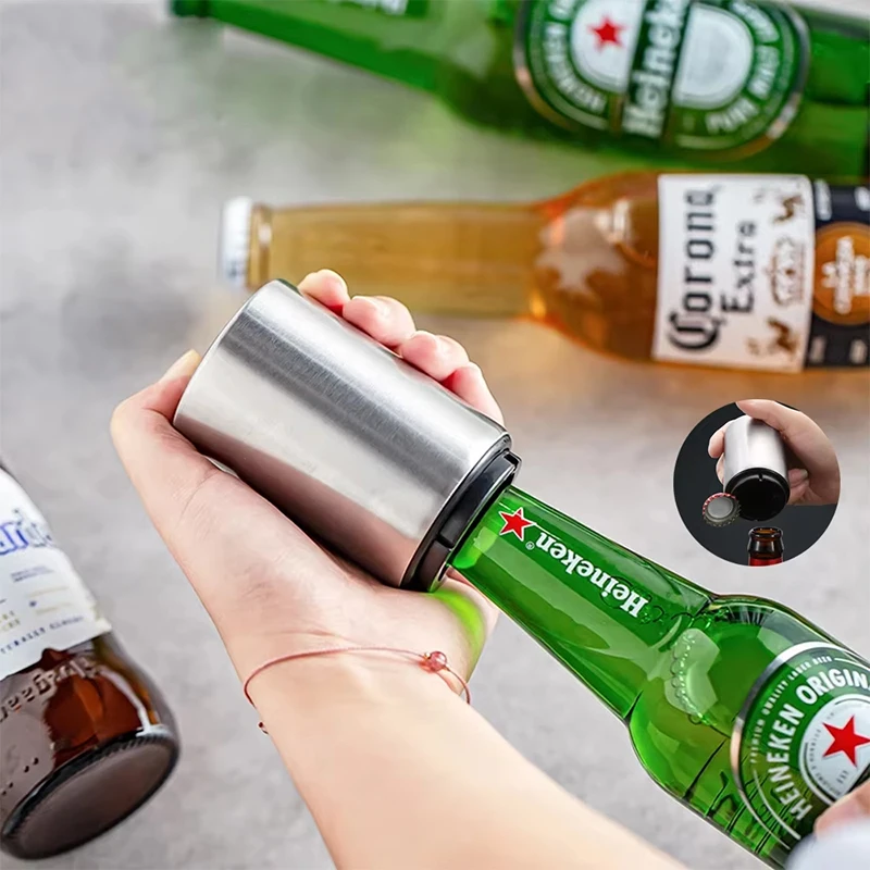 Magnetic Bottle Opener Stainless Steel Automatic Beer Bottle Opener Push-Pull Bottle lid Lifter Open Beer Bottle in Half