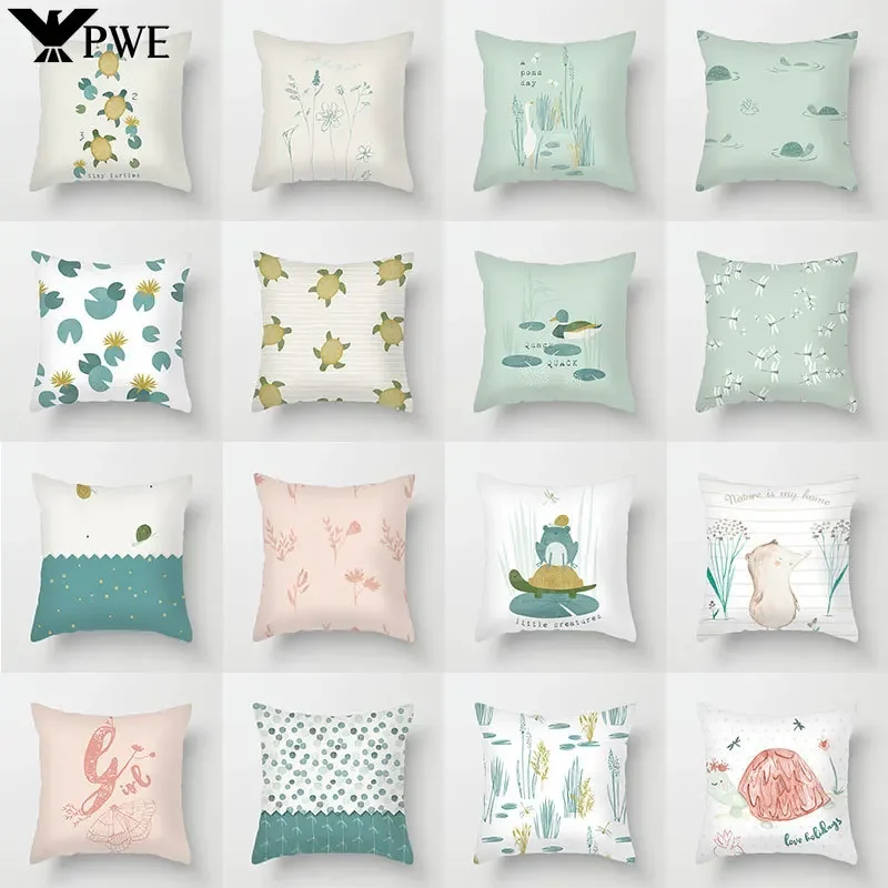 

45x45cm Cartoon Animals Pillowcase Sea TurtleSingle Print Sofa Case Cute Bird Decorative Cushion Cover For Children's Bedroom