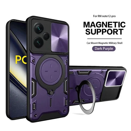 Magnetic Slide Camera Case with Armor Ring Holder and MagSafe Compatibility