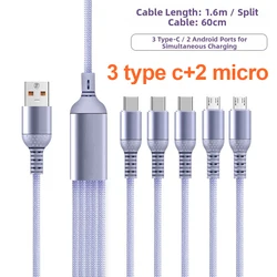 Universal 5 - in - 1 66W High - Speed Fast Charging USB to Type C Cable - 1.5m (Usb to 3 c 2 micro)