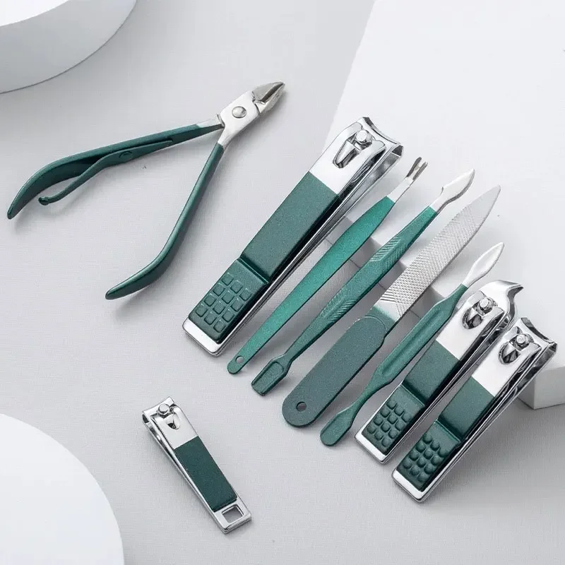7/18PCS Stainless Steel Nail Clipper Set Grooming Tool Set With Case Manicure Art Beauty Tool Green Nails Cut Portable Household 4
