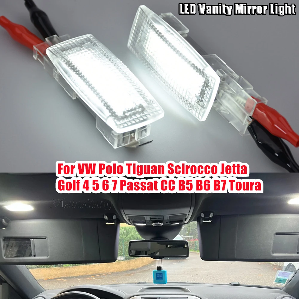 2Pcs White Car Vanity Roof Reading Led Mirror Lights Per Vw Bora Beetle Cc Eos Golf 4 5 6 7 Gti Jetta Passat Phaeton Polo Tiguan