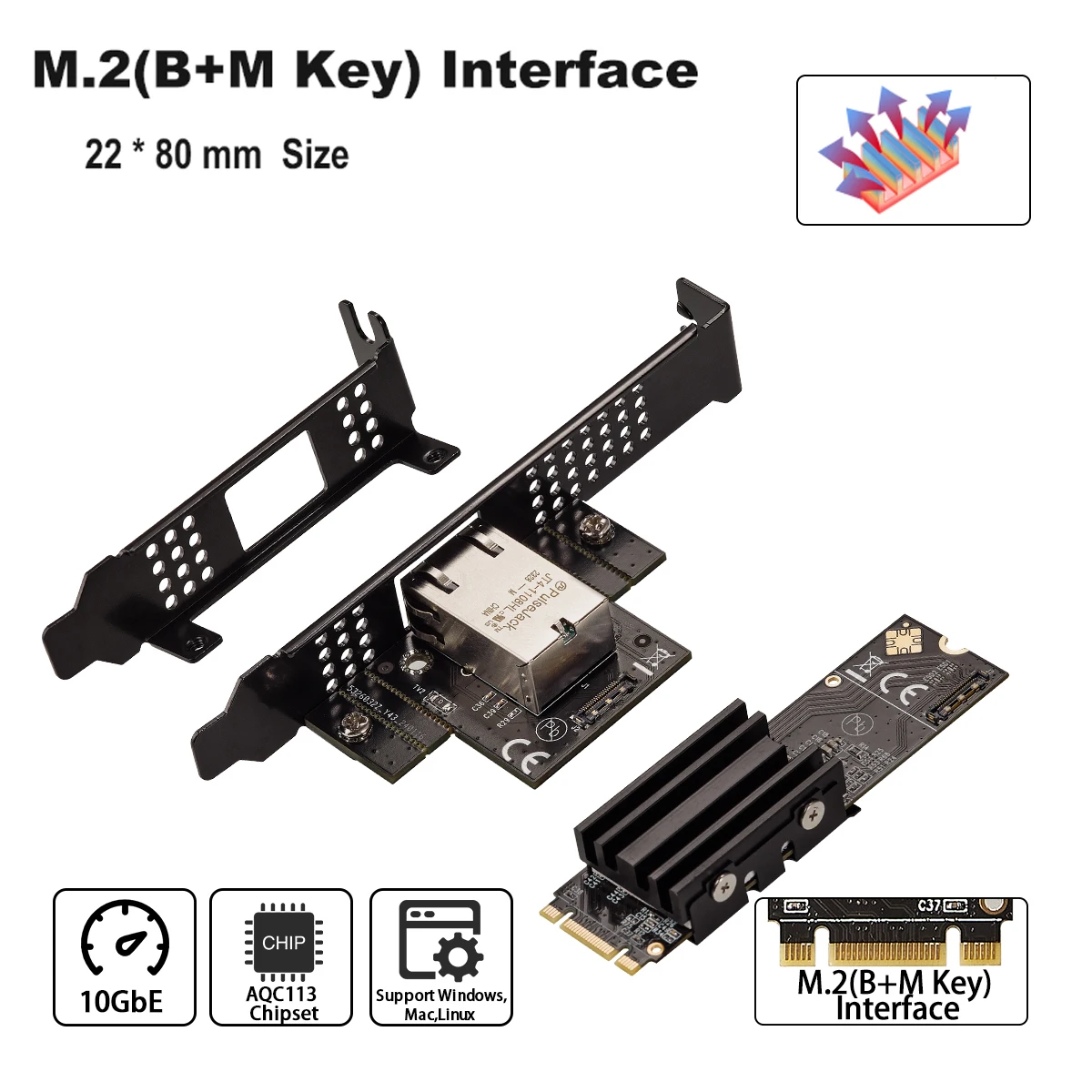 M.2 B+M Single-Port 10GbE Network Card RJ45 Ethernet Network Adapter AQC113 Industrial Control Grade Server Card