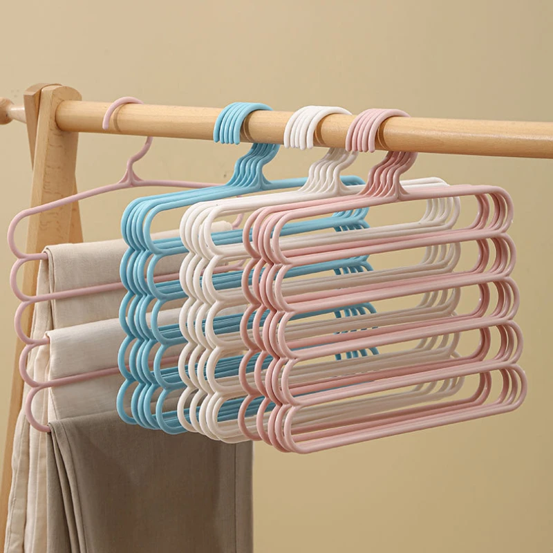 Clothes Hangers Trousers Hangers Holders Closet Storage Organizers 5 Layers Pants Towel Scarfs Racks Storage Organization