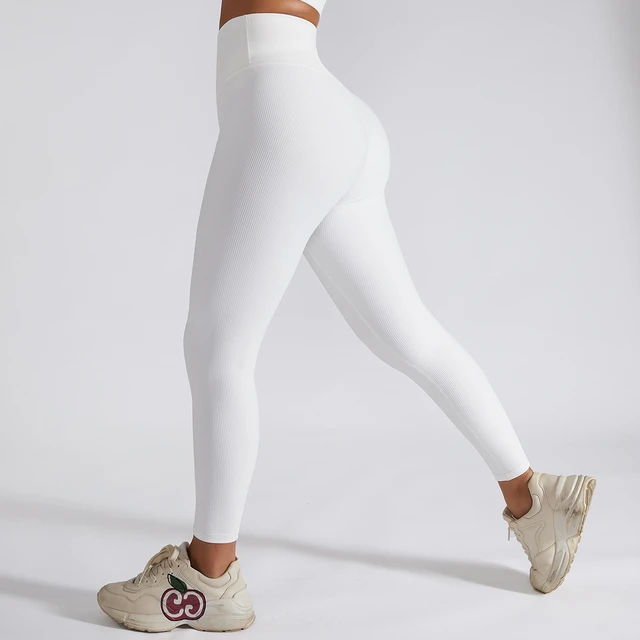Yoga Basic Legging esportiva cintura larga malha com nervuras