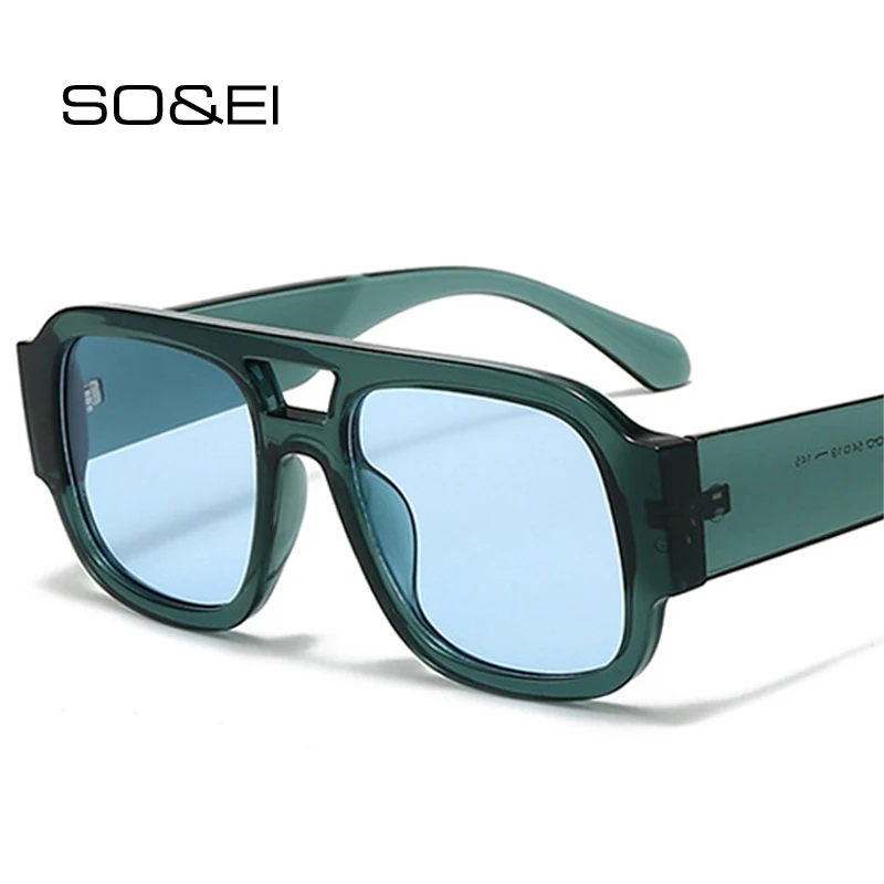 SO&EI Mode Candy Farbe Frauen Doppel Brücken Quadrat Sonnenbrille Retro Breite Beine Männer Sonnenbrille Shades UV400