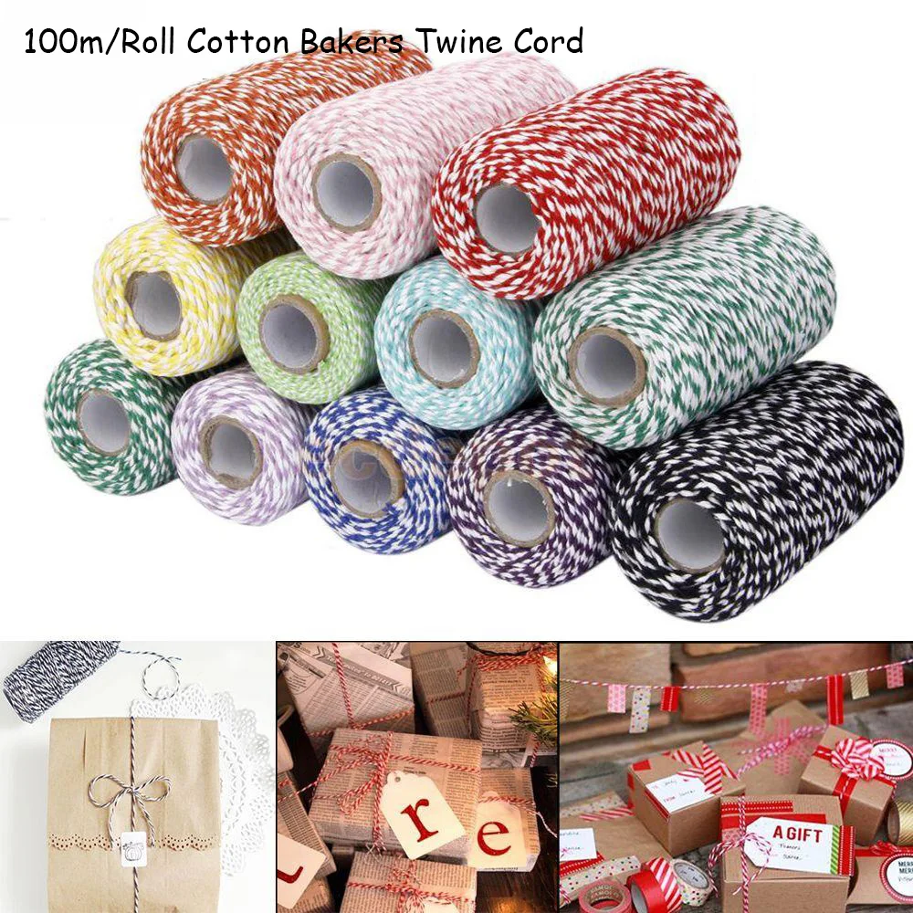 

100M/roll Cotton Baker Twine Cord 2 mm Bakers Twine Craft Cord Perfect For DIY Gift Packaging Christmas Decoration