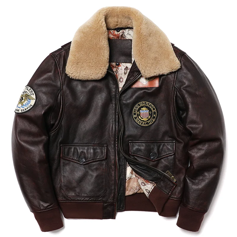 

New Air Force G1 Style Genuine Leather Coats Men's Real Cowhide Vintage Red Brown Clothing Man Retro Motorcycle Coat
