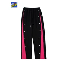 

UNCLEDONJM Side breasted contrast color ptchwork casual pants men Korean fashion loose straight trousers hip hop sports pants
