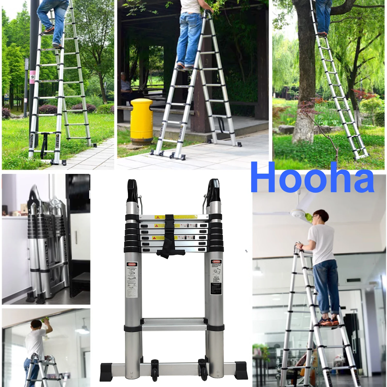 Telescopic Ladder Aluminium Multi-Purpose Ladder 2-in-1 Straight A-Frame Ladder with EN131 Certified Max Load 150kg 3.8M / 5.8M