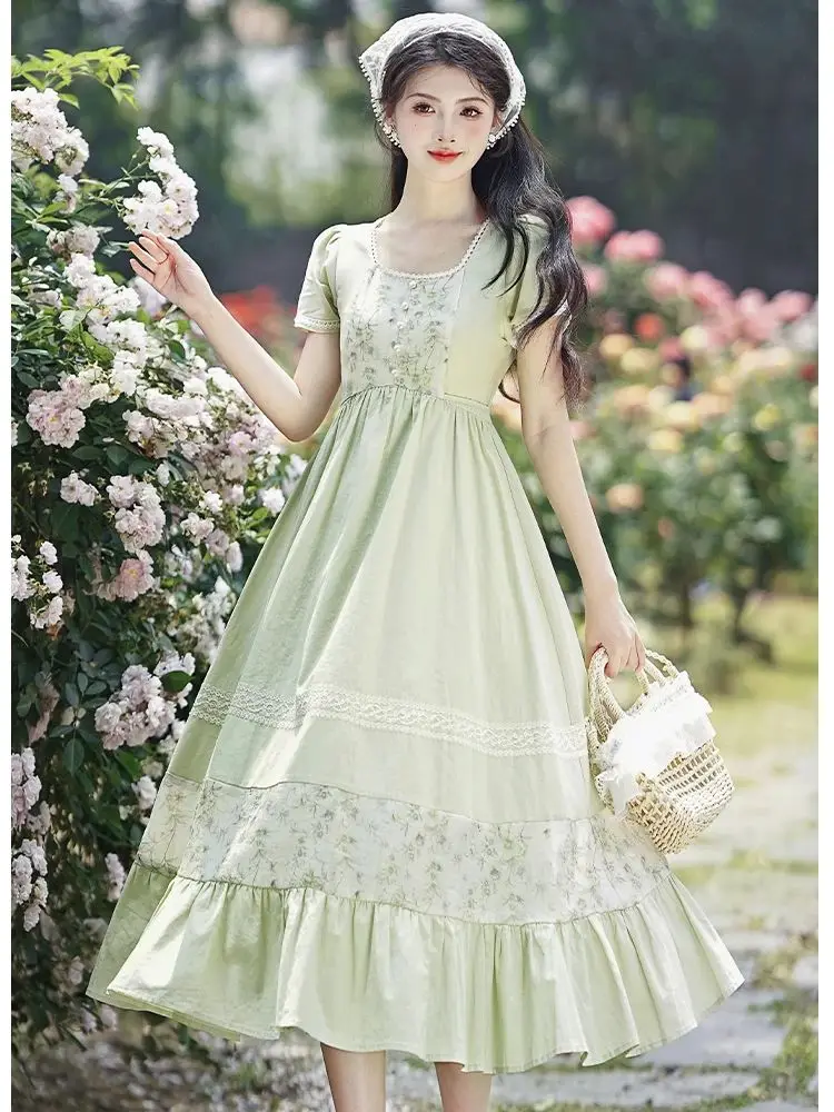 French Style Medieval Cottage Woman Dress Summer Vintage