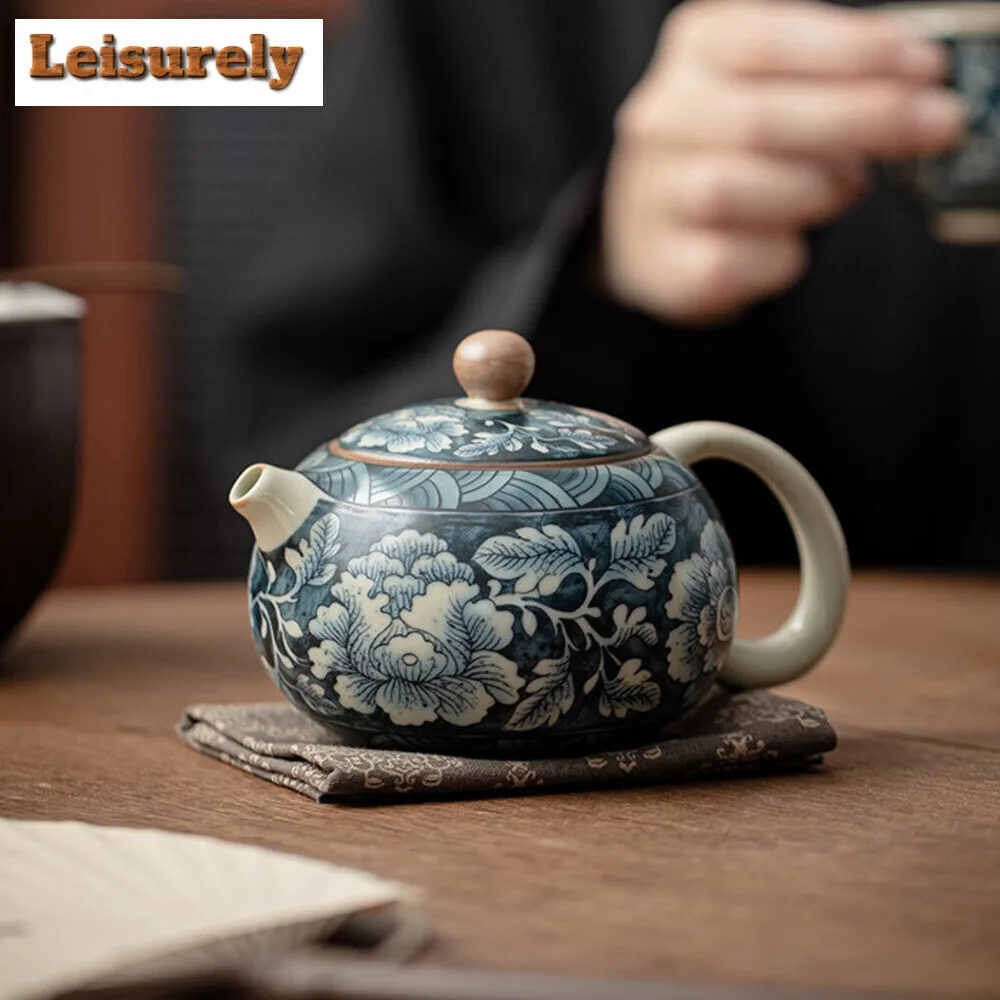 200ML Chinese Ru Kiln Infusion Teapot Antique Blooming Flowers Xishi Pot Tea Brewing Kettle Chinese Teaset Accessories Ornaments