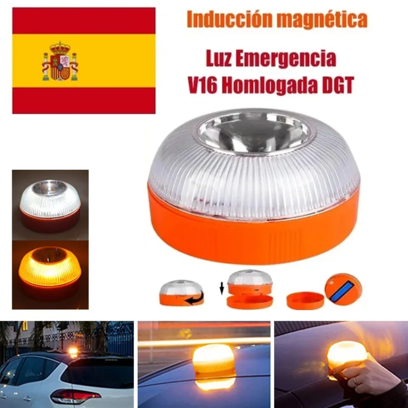 

Car Emergency Beacon Light V16 Homologated Dgt Approved USB Rechargeable Magnetic Induction Strobe Light Car Emergency Light