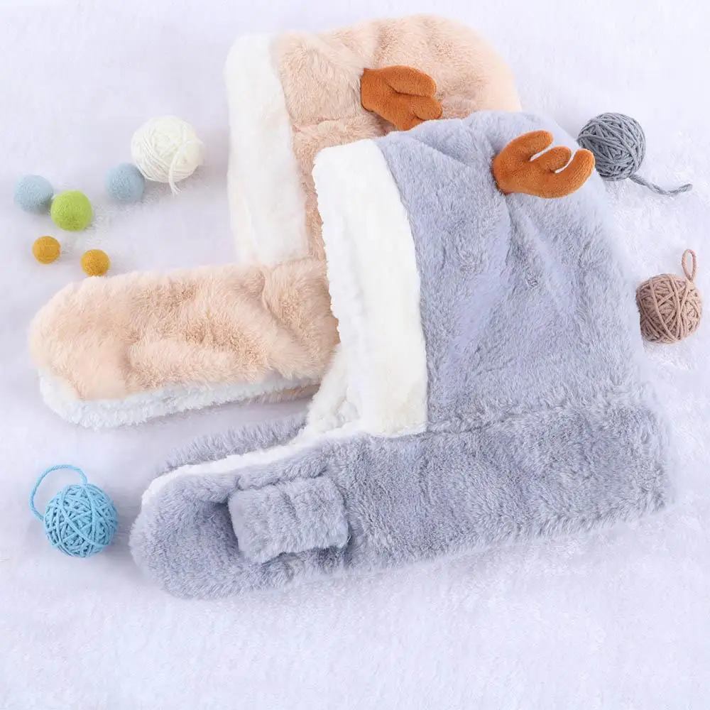 Unique Winter  Cashmere Solid Color Ear Protector Children  Hat Christmas  Hat With Scarf Korean Cap