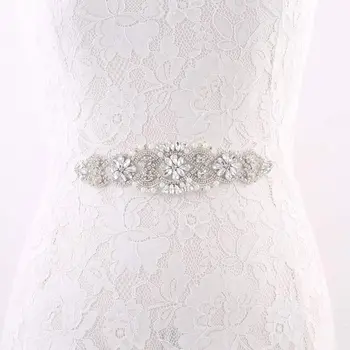 Cintura da sposa Strass di lusso Cinture da sposa Abito da sposa Fascia decorativa con pietre Nastri di raso ingioiellati Applicazioni di abiti in argento