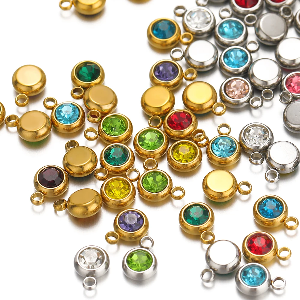 20pcs Stainless Steel 6mm Zircon 12 Months Birthstone Charms Beads For DIY Jewelry Necklace Bracelet Findings Earrings Making diy jewelry bracelet