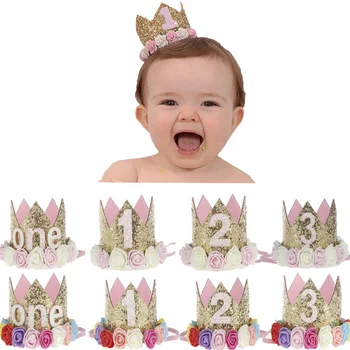 아기 생일 파티 모자 왕관, 아기 소녀 공주 왕관 머리띠, 베이비 샤워, 첫 번째 생일 파티 장식, 어린이 1, 2, 3 세