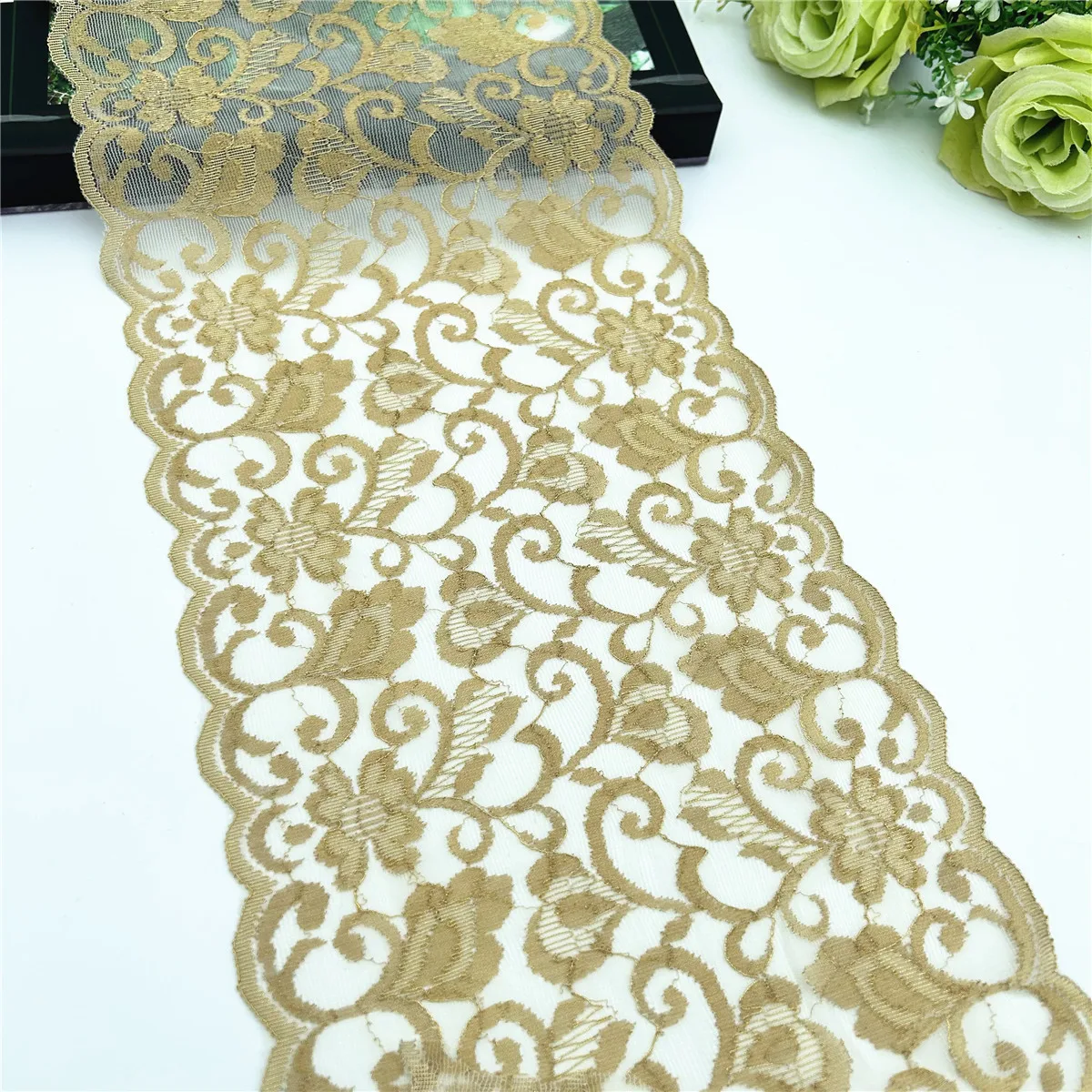 3y/lot W18cm 2 Color Black Cream Gold Elastic Stretch Lace Trim For Lingerie Sewing Craft DIY Apparel Wedding Fabric Sleeve Lace 1