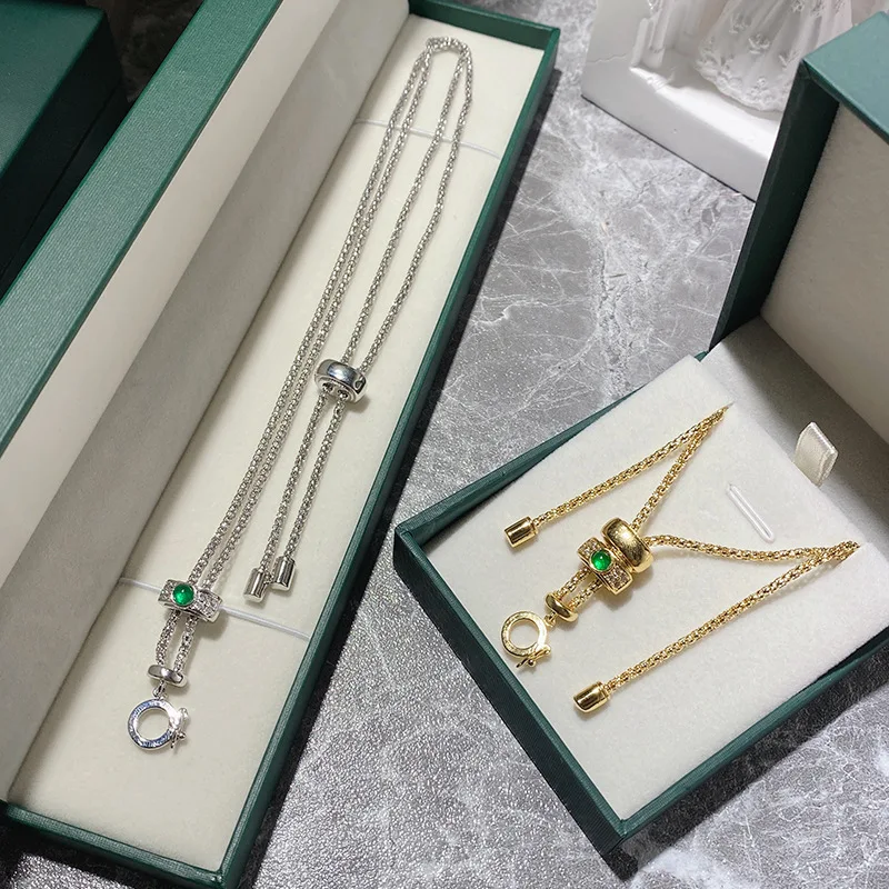 

Толстое универсальное ожерелье из 18-каратного золота с изумрудом, Женская Модная бижутерия длиной 65 см с цепочкой на свитер