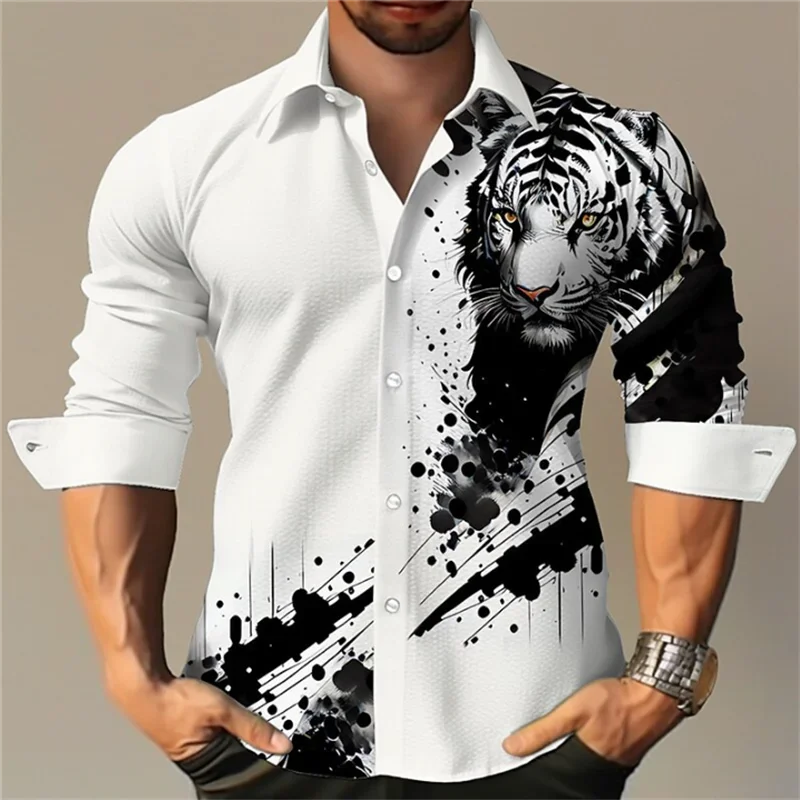 Men Lapel Shirt Button Luxury Party Casual Party Tiger Eagle HD Pattern Plaid Stripe Fashion Sports Comfortable Soft New S-6XL high end tiger round buckle belt luxury brand casual belt crocodile pattern leather belt men s fashion coskin