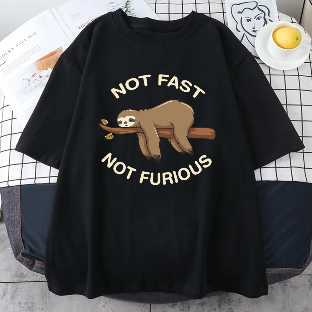 Not Fast Not Furious Sloth Sleeps Hanging From Branches Mens Tee Clothing Personality Hip Hop T-Shirts Vintage Man Short Sleeve