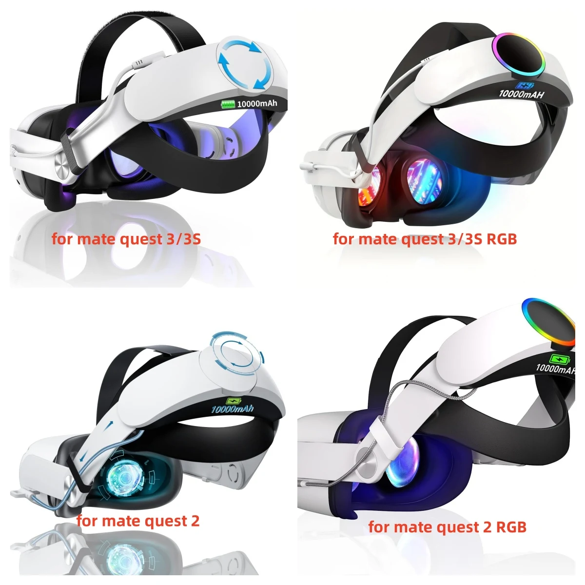 Head mounted VR Accessories RGB Battery 10000mAh RGB Battery Fast Charge 18W for Oculus Quest 2 Quest 3 3s vr face pad vr lens protector vr prescription lenses vr head strap vr infrared light vr controller vr battery charger station vr stand vr cable management vr radiator fan