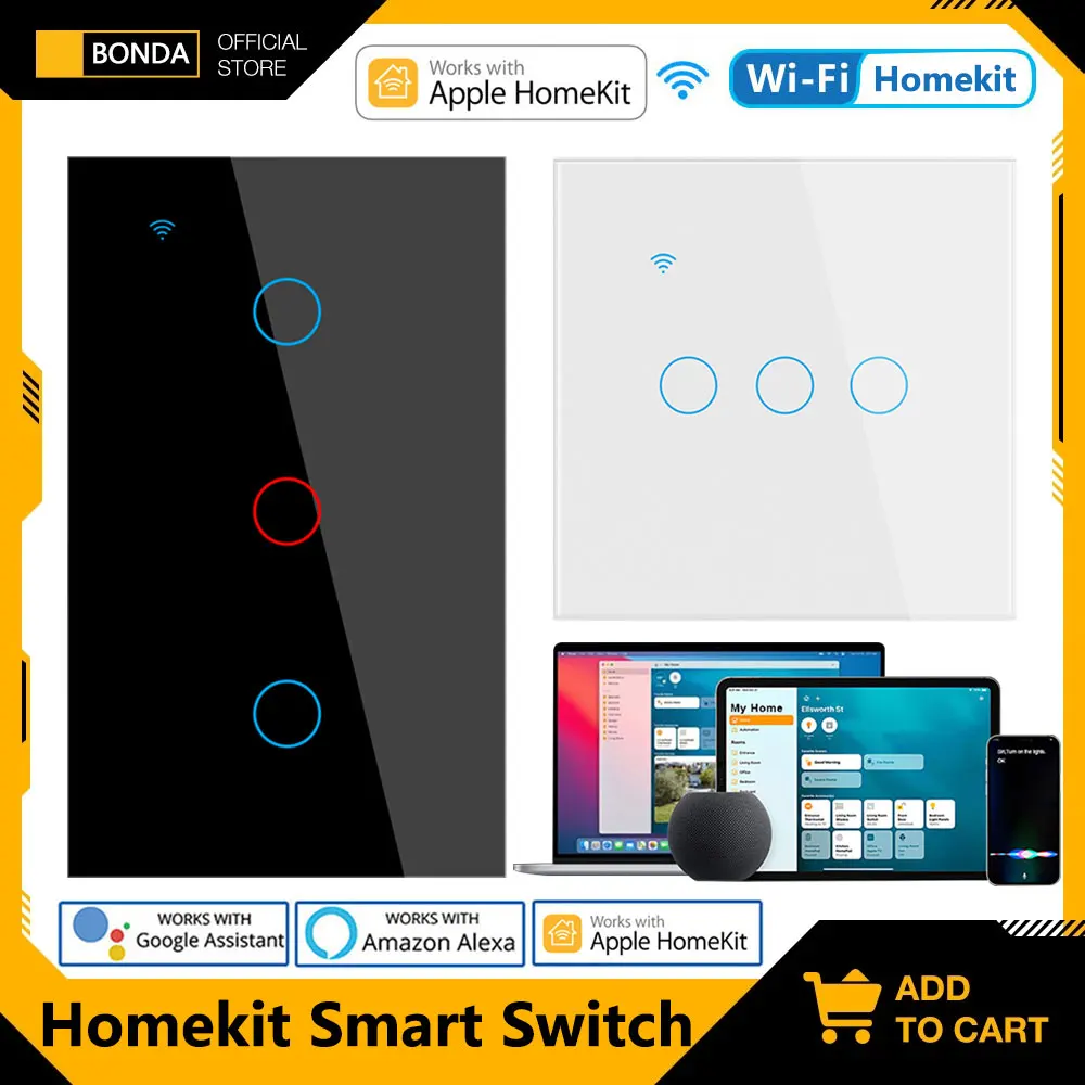 Apple Homekit Smart Switch Não Neutro ue Eua Wifi Sensor de Toque Interruptor de Luz Parede Smart Home Gangue Siri Voice Control 2023