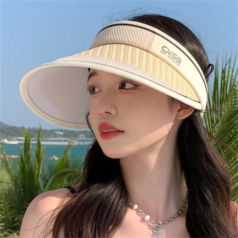 Summer New Sunshade - Korean Style, Fashion Empty Top hat, Anti-UV, Outdoor Large Brim, Face-Covering, Sun,Sunscreen_voghion.com