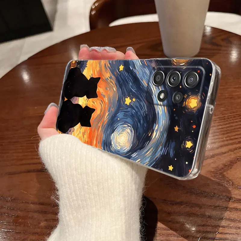 Cat Van Gogh Starry Sky Clear Phone Cover