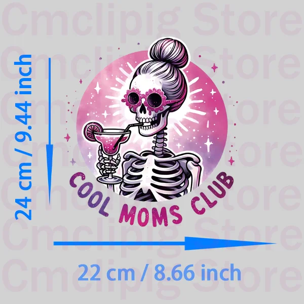 Funny Skeleton Mom's Life club patches Clorhing stickers Flex fusible transfer stripes appliques