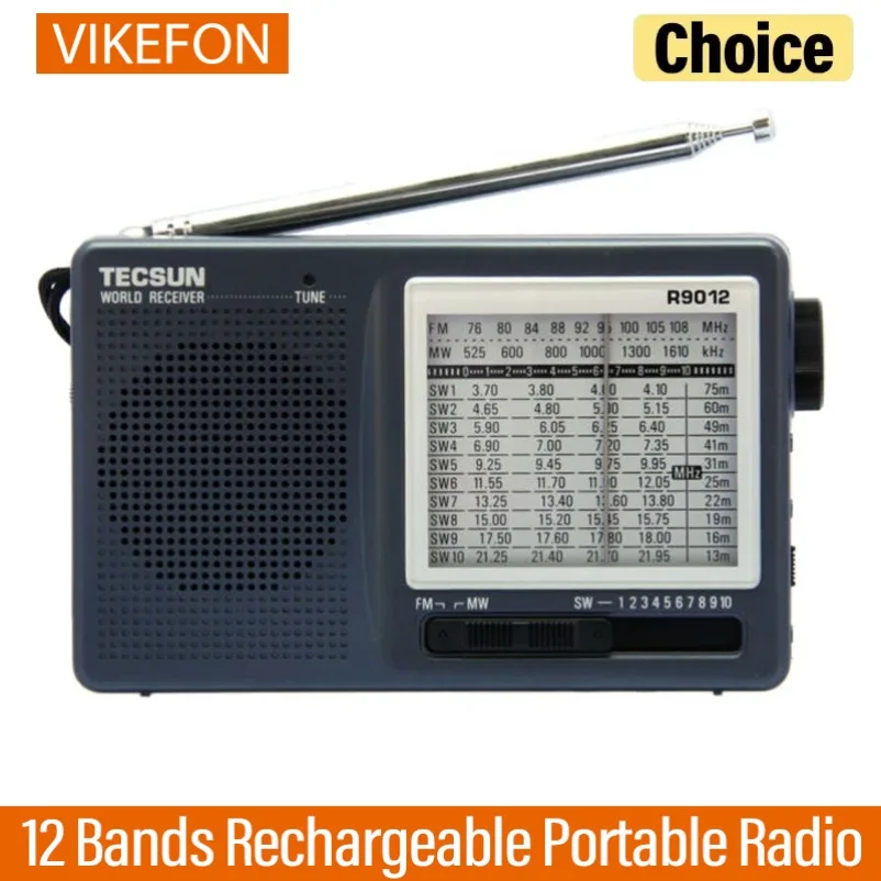 FM Radio VIKEFON R-9012 FM/AM/SW 12 Bands Rechargeable Portable Pocket High Sensitivity Receiver Mini