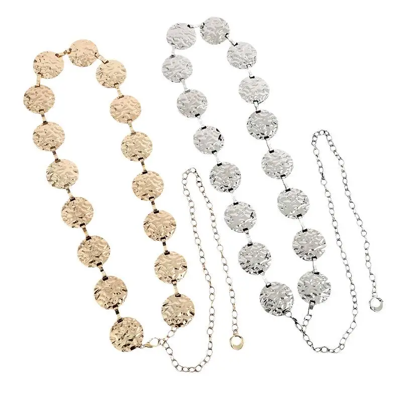 Metal Gold/Silver Chain Belt Geometry Round Wafer Adjustable Women Waist Chain Dress Shirt Decoration Accessories〔CC55〕