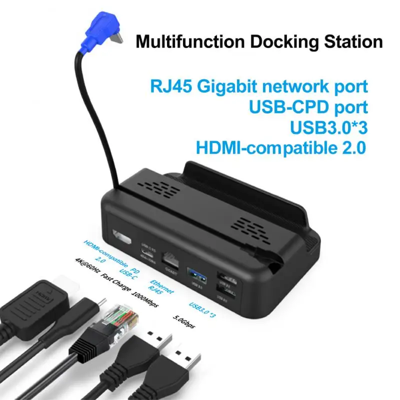 

In 1 Dock Station TV Base Stand Hub Holder USB C with RJ45 Port 4K HDMI-compatible for Steam Deck/Switch/Switch OLED Console